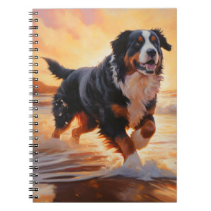 Carnet Sandy Paws Bernese Mountain Dog on Beach Sunset