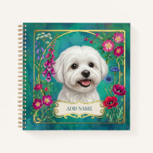 Carnet sarcelle personnalisé pour chien maltais