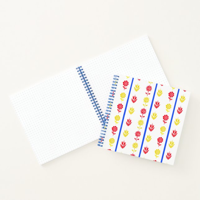 Carnet Scandi Rouge Jaune Fleur Bleu Bleu Stripe Journa (Intérieur)