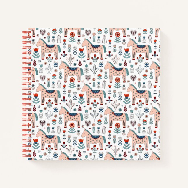 Carnet Scandinave Horse Folk Art Motif (Devant)