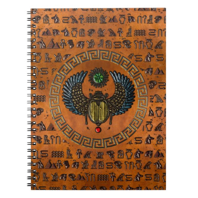 Carnet Scarab ailé /W Gemmes & Hiéroglyphes égyptiens (Devant)
