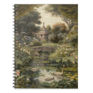 Carnet Scène botanique de cygnes dans un jardin anglais