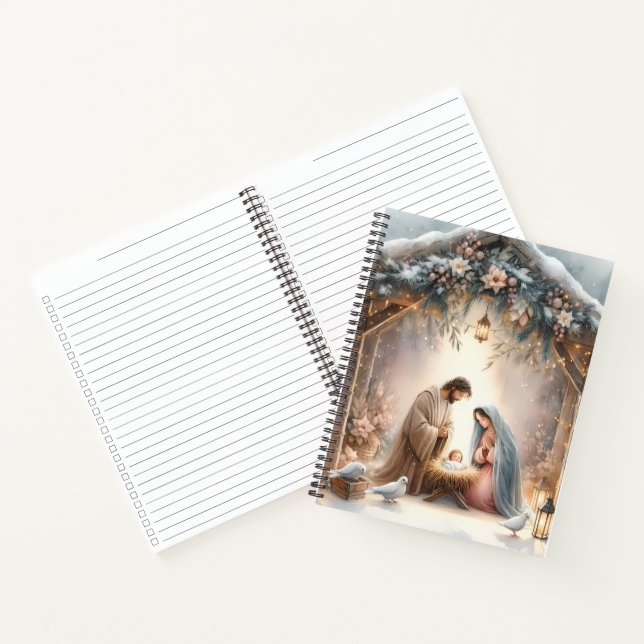 Carnet Scène de la Nativité rustique avec fleurs d'hiver (Intérieur)