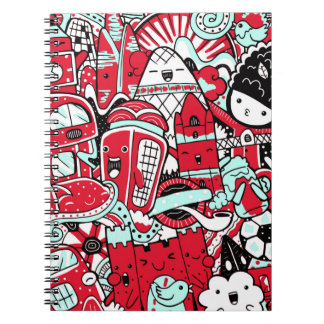 Carnet Scène de Londres, personnages de mignons Doodles