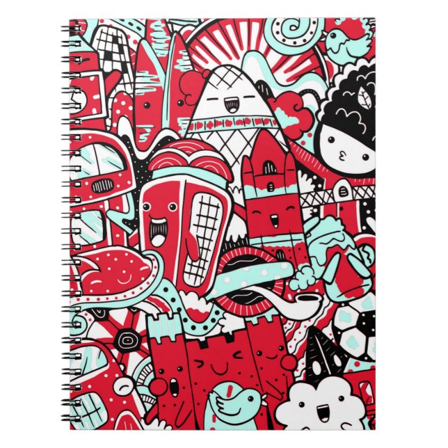 Carnet Scène de Londres, personnages de mignons Doodles (Devant)