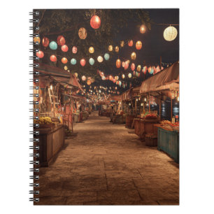 Carnet Scène De Rue Du Marché De Nuit Lumineuse