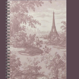 Carnet Scène Élégante de Toile de Jouy Rose Pays Français
