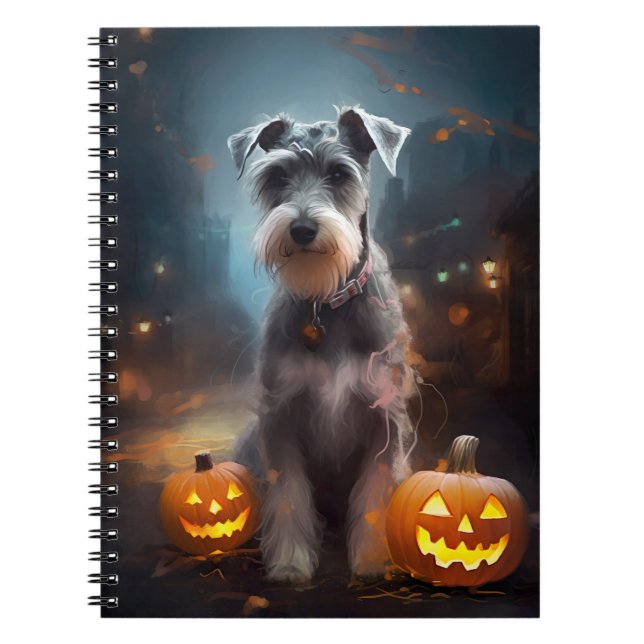Carnet Schnauzer d'Halloween avec la peur Citrouille (Devant)