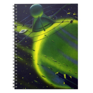 Carnet Science-fiction vintage Planète verte avec vaissea