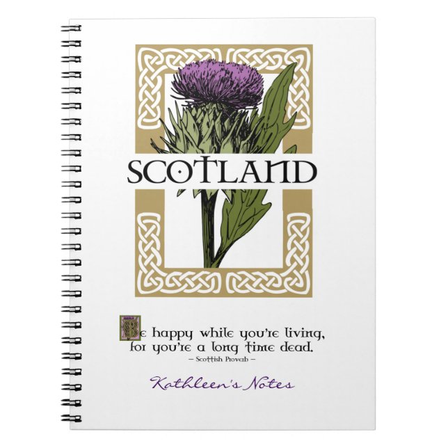 Carnet Scotland Scottish Thistle Gold Celtic Knots Nom (Devant)