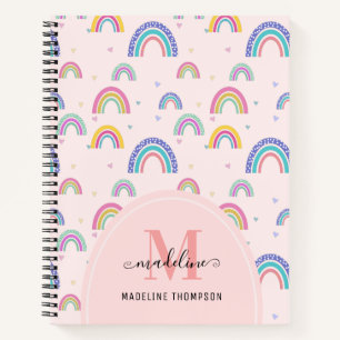 Carnet Script Coeur arc-en-ciel chic Monogramme Boho rose
