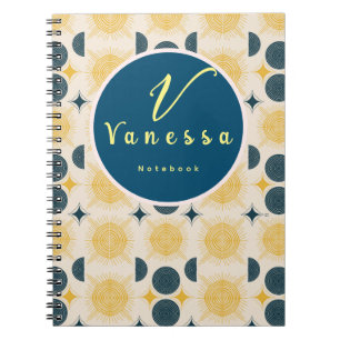 Carnet Script de monogramme Boho Celestial Sun Moon