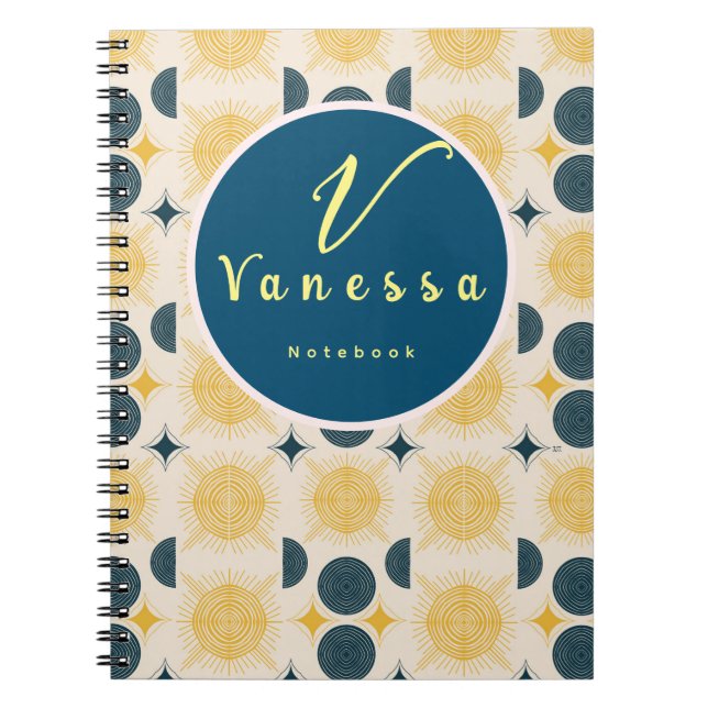 Carnet Script de monogramme Boho Celestial Sun Moon (Devant)