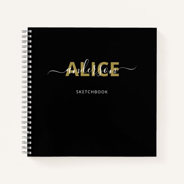 Carnet Script de monogramme noir moderne Sketchbook d'art (Devant)