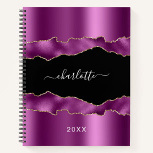 Carnet Script de nom de marbre d'agate noire violet