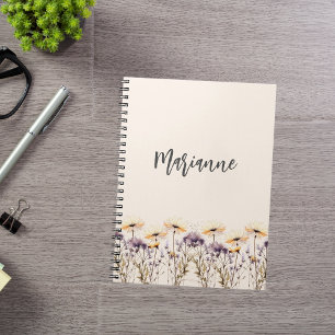Carnet Script de nom personnalisé beige jaune fleur sauva