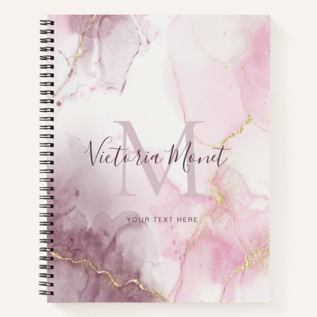 Carnet Script en marbre rose mauve or veine (Devant)