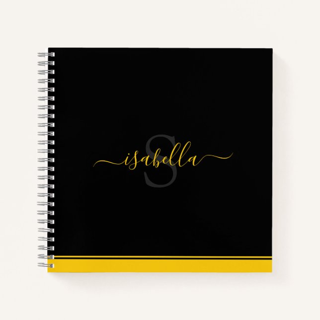 Carnet Script initial monogramme jaune noir (Devant)