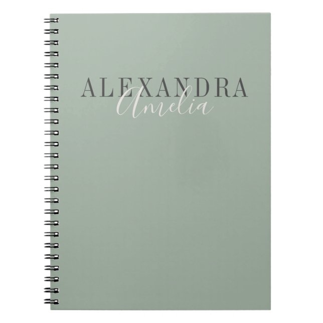 Carnet Script Minimaliste Bohème Vert Sauge Personnalisé  (Devant)