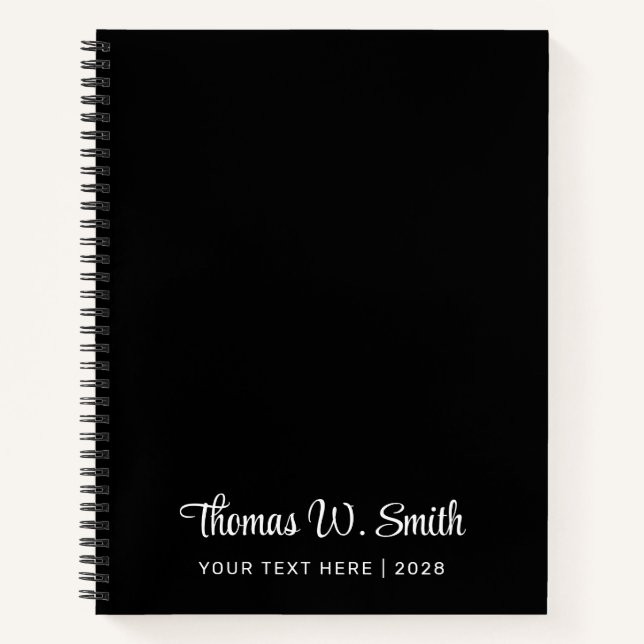 Carnet Script moderne Monogramme Professionnel Noir (Devant)