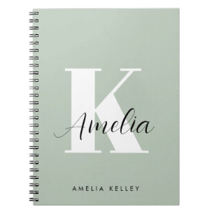 Carnet Script moderne Monogramme Sage Vert