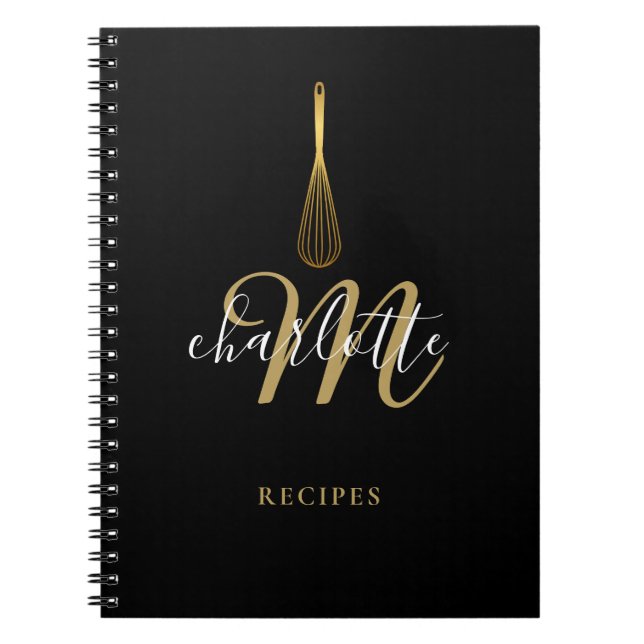 Carnet Script Monogramme Black Gold Whisk Recette (Devant)