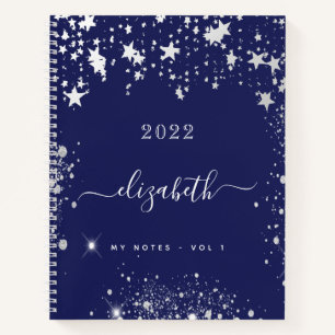 Carnet Script monogramme bleu marine étoiles blanches