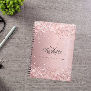 Carnet Script monogramme de parties scintillant rose pâle