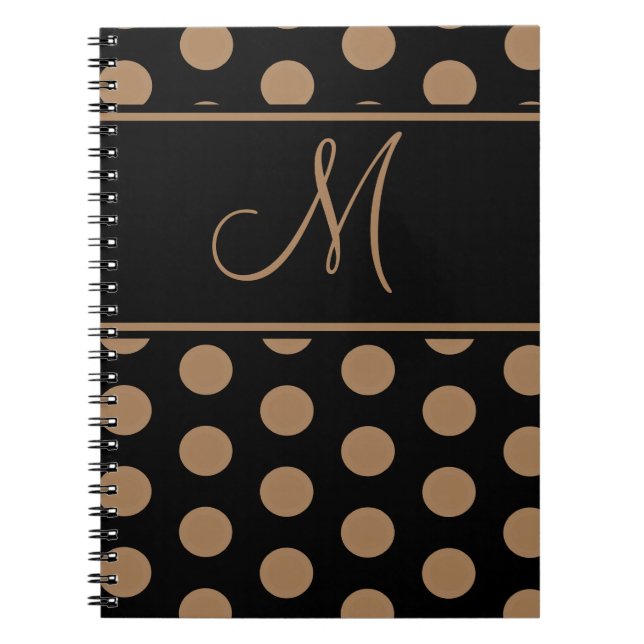 Carnet Script Monogramme Pois Brown sur noir (Devant)