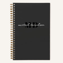 Carnet Script noir & blanc moderne Monogramme initial Lux