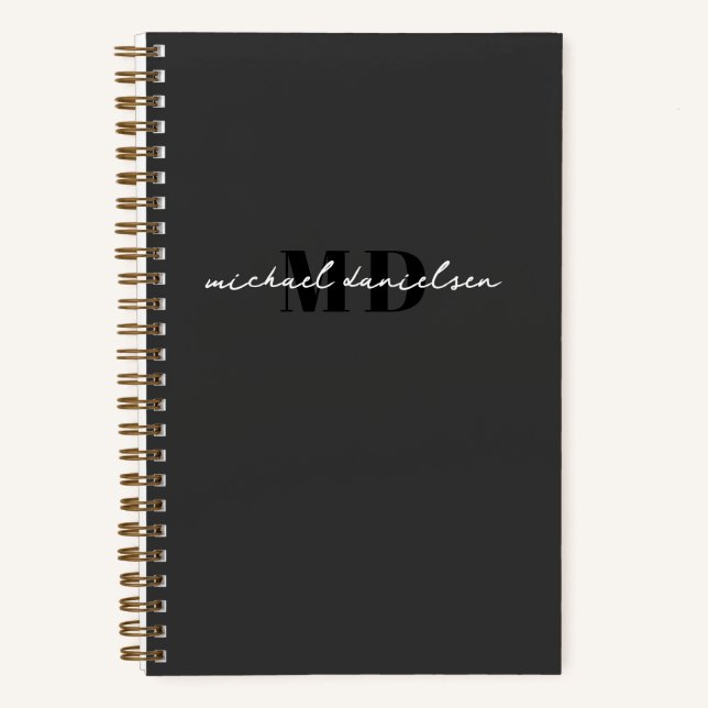 Carnet Script noir & blanc moderne Monogramme initial Lux (Recto)