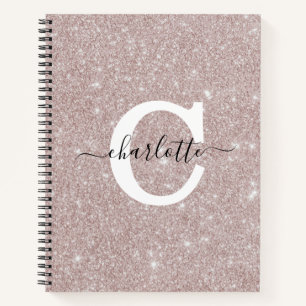 Carnet Script rose Rose monogramme Parties scintillant or