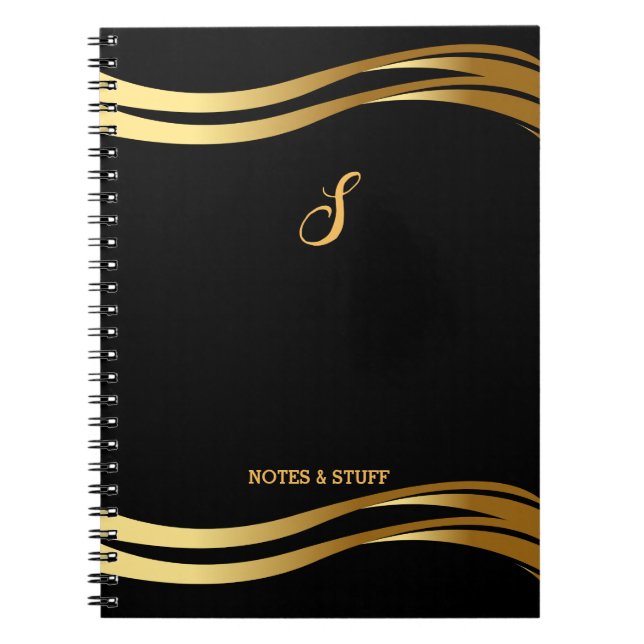 Carnet Script tendance de style noir et or Monogramme (Devant)
