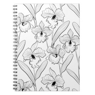Carnet Seamless sketched orchid cattleya flowers tropical