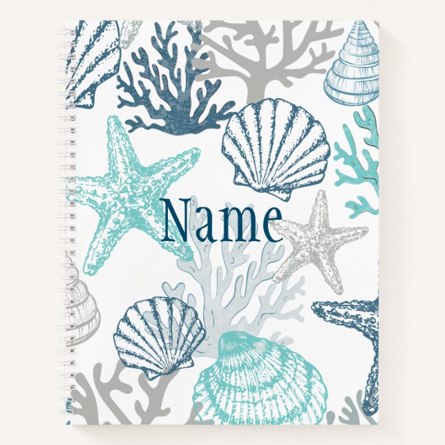 Carnet Seashell Starfish Motif Bleu Et Nom Turquoise (Devant)