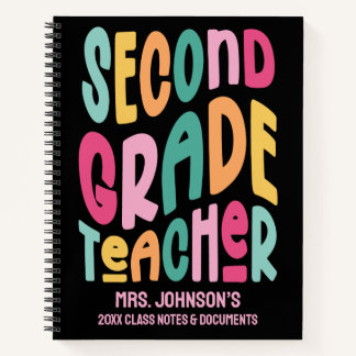 Carnet Second Grade Teacher Colorful Typography