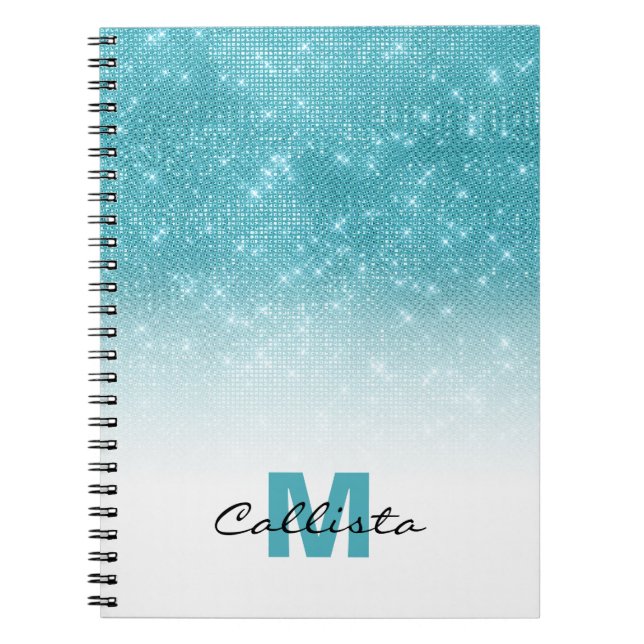 Carnet Séquin de Parties scintillant bleu d'eau glamour O (Devant)