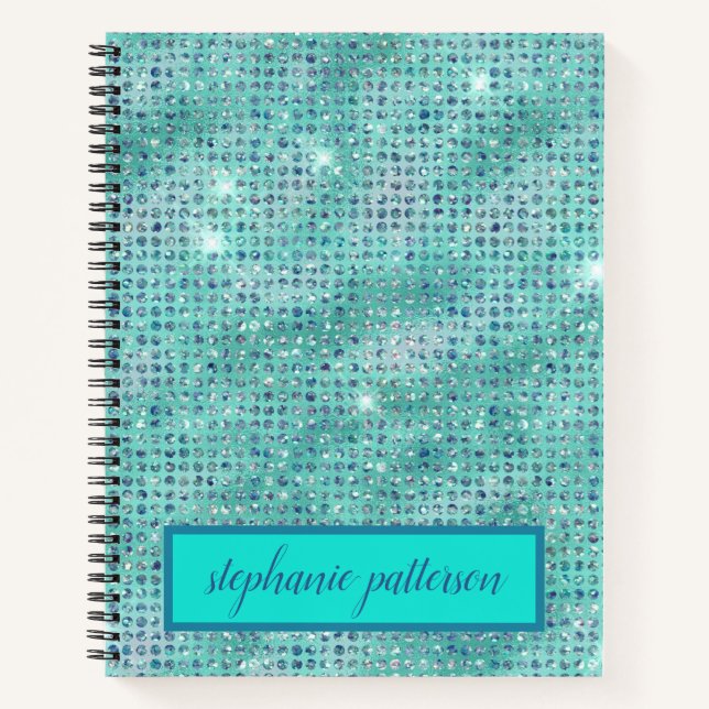 Carnet Séquins chatoyants bleu clair de luxe Nom personna (Devant)