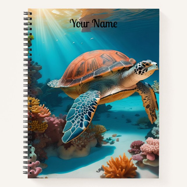 Carnet Serene 3D Sea Turtle dans Ocean Tranquille Marine  (Devant)