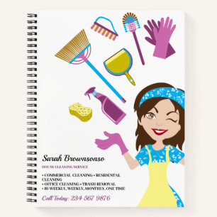 Carnet Service de nettoyage Lady Janitorial Cute Cartoon