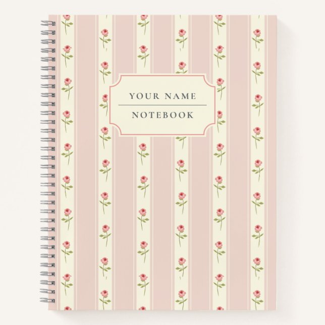 Carnet Shabby chic vibe rose floral personnalisé (Devant)