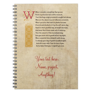 Carnet Shakespeare Sonnet 15 (XV) sur Parchemin