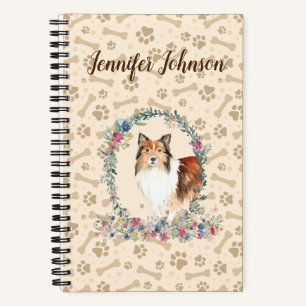 Carnet Shetland Sheepdog Empreinte de patte & Floral Cute
