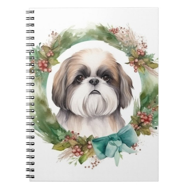 Carnet Shih Tzu Christmas Wreath Festive Pup (Devant)