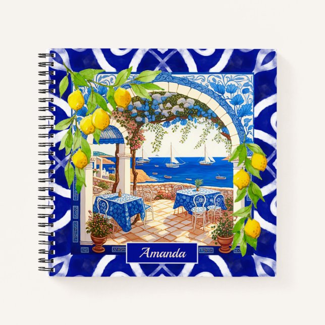 Carnet Sicilienne Méditerranée majolica agrus carreaux bl (Devant)