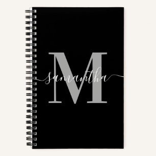 Carnet Signature élégante gris monogramme moderne noir
