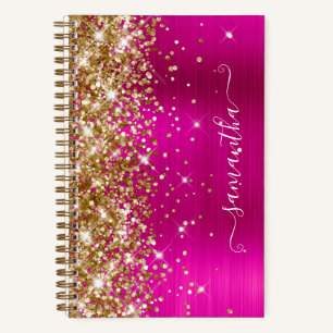 Carnet Signature girly pailletée or rose chaud
