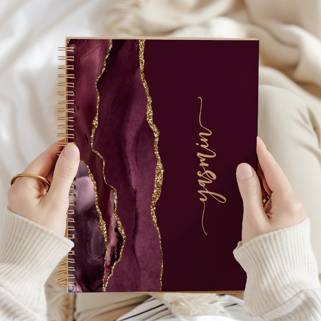 Carnet Signature personnalisée Burgundy Gold Agate (Créateur téléchargé)