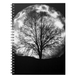 Carnet Silhouette d'arbre devant une Pleine lune