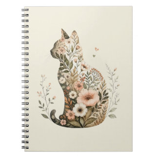 Carnet Silhouette de chat floral bohème fleur sauvage